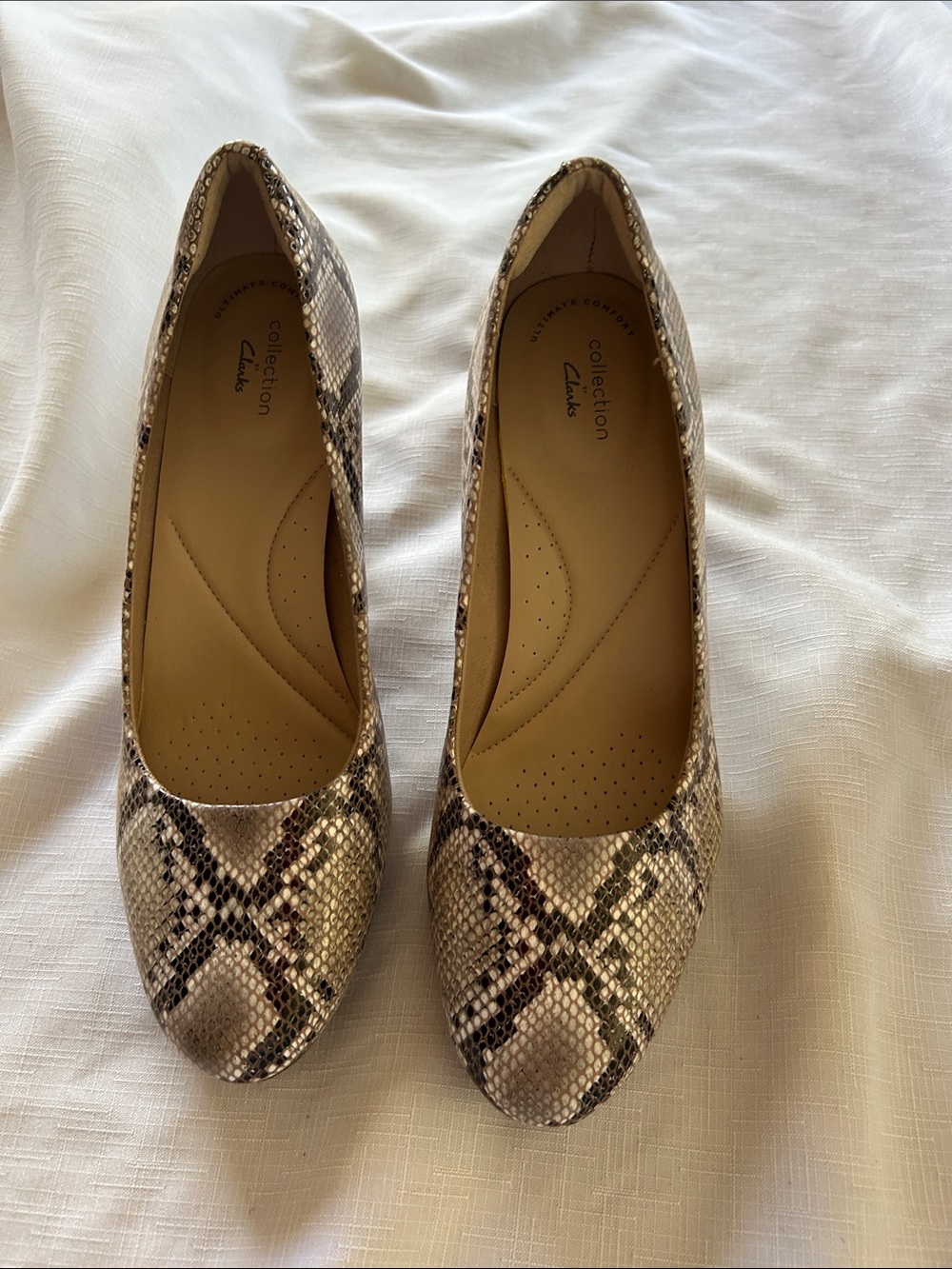 Clarks Women's Snake-Print Flats in Beige and Brown